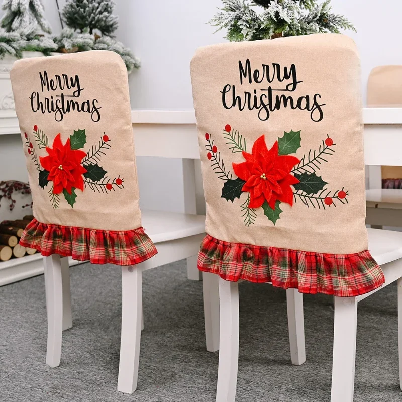 1/PC Christmas Print/Large Saffron Burlap/Santa Chair Cover Elastic Seat Cover for Santa Chair Cover Home Party Decorations