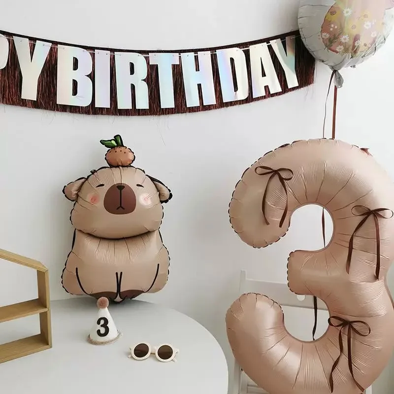 Cartoon Capybara Theme Balloon Set Animal Child Birthday Party Decors With 32nch Caramel Foil Number Baby Shower Globos Gift Toy