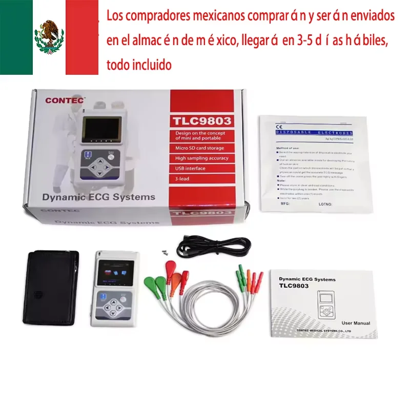 Monitor Holter Dinámico de 24 Horas CONTEC TLC9803, Analizador de Marcapasos Portátil, Sistema de 3 Derivaciones con Software para PC