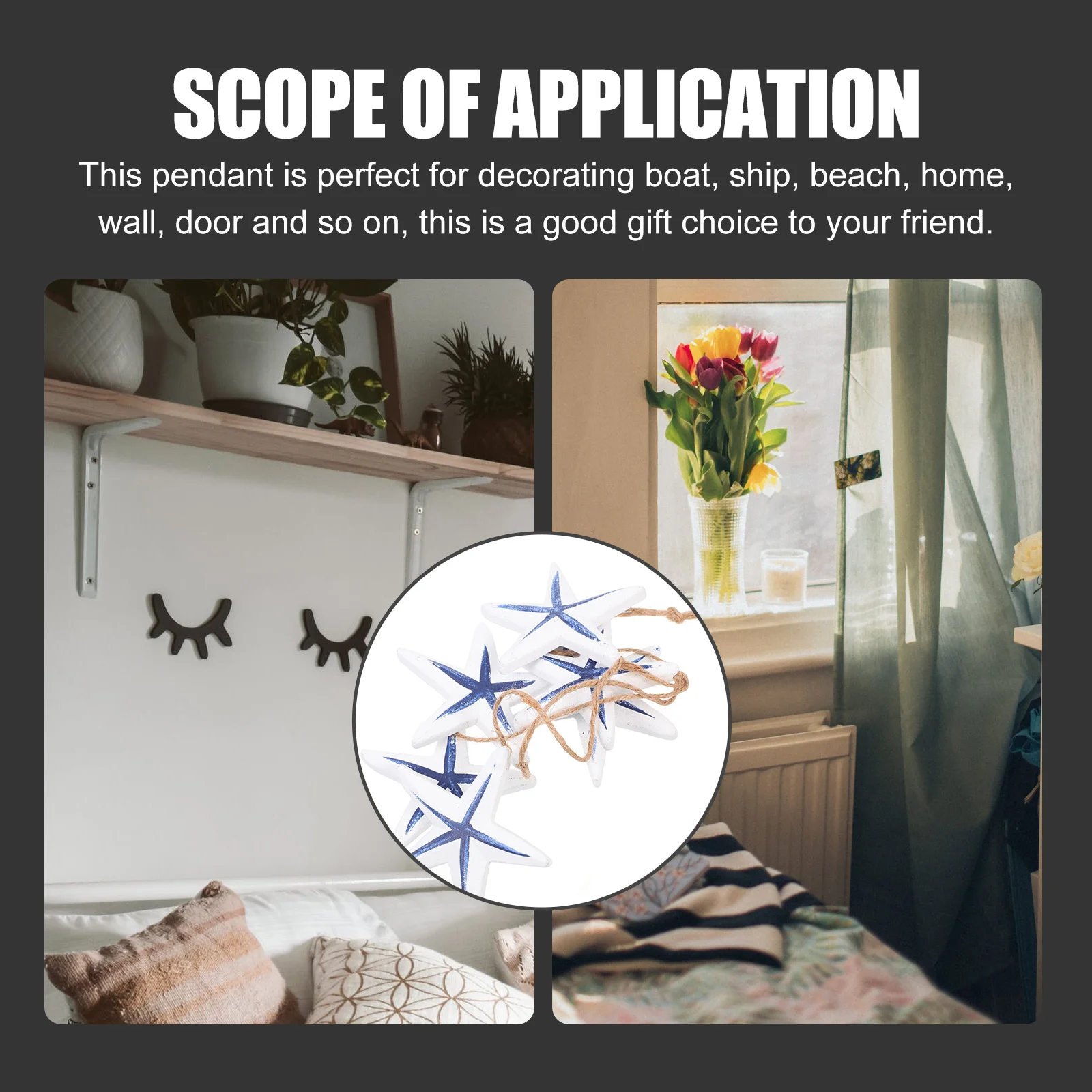 

Sea Star Sailboat Decor Wooden Pendant Nautical Wall Hanging For Home Wedding Shop Decoration Mediterranean Style Craft