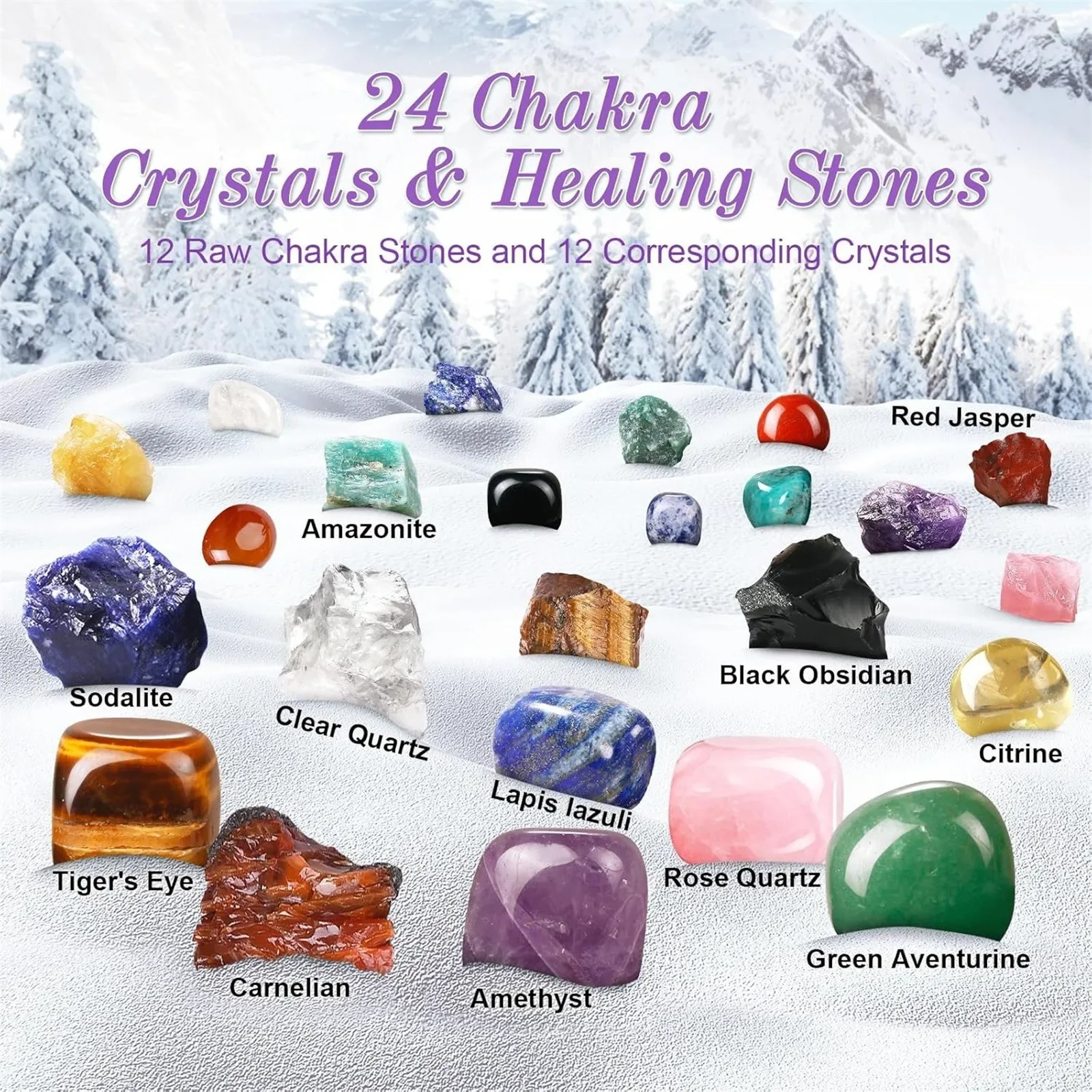 Christmas Advent Calendar Children's Crystal 24 Pc Christmas Countdown Calendar Children's Stars Cross Pillar Gemstone Gifts