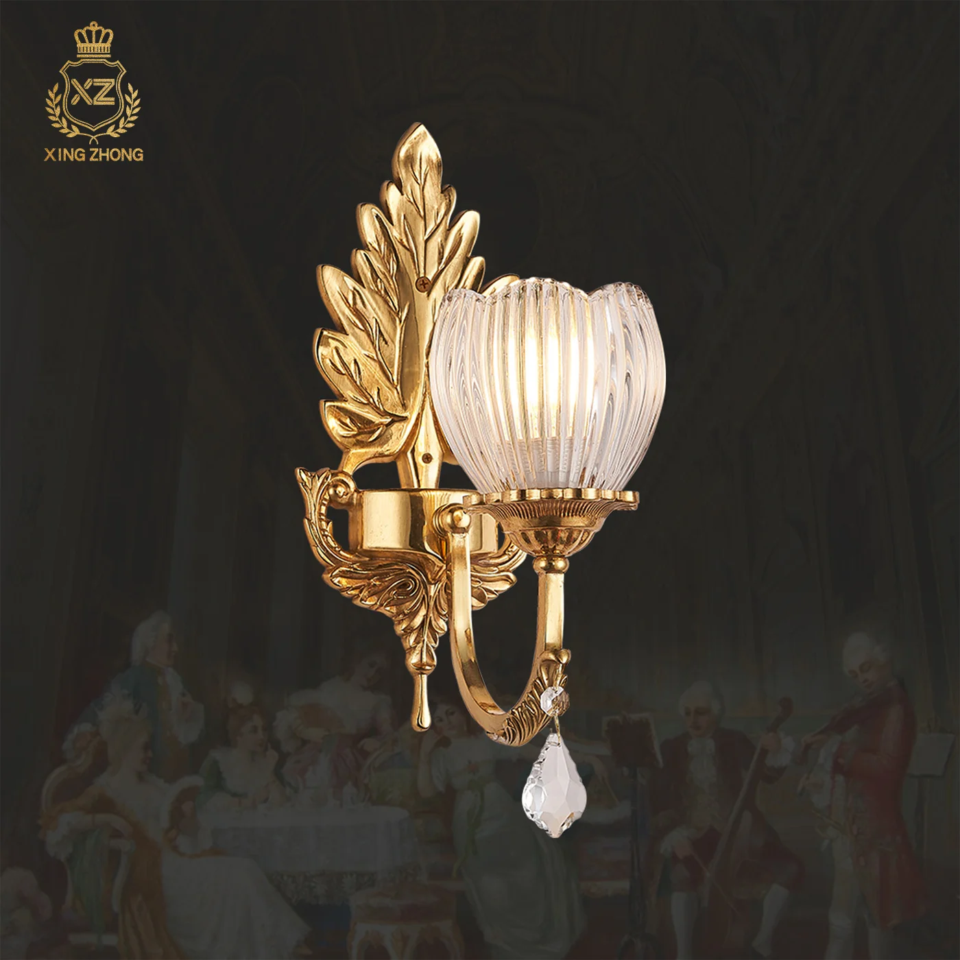 European Baroque Classic Brass Design Sitting Room Bedroom Indoor Wall Lamp Aisle Porch Decorative Crystal Wall Lights