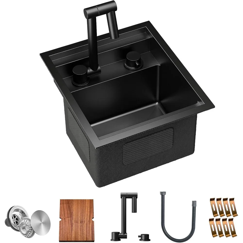 AliExpress – RV Kitchen Sink 13x15x9 Inch Undermount Bar Sink Single Bowl with Faucet and Cutting Board Dark Grey