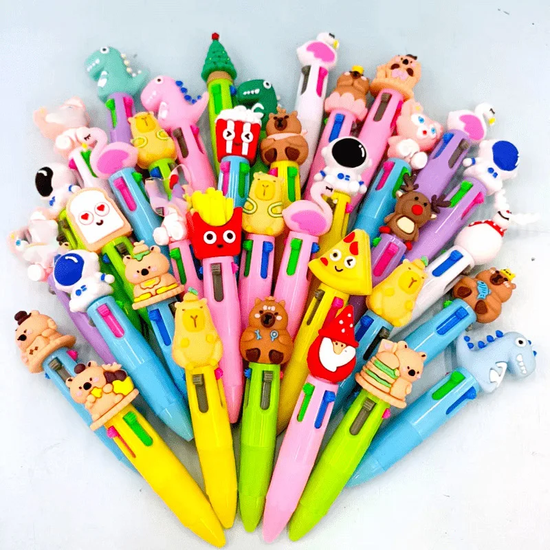 

25 шт./лот, мини-4 цвета, шариковая ручка с милыми героями мультфильмов, креативные разноцветные ручки с животными для детей, школьные и офисные канцелярские принадлежности
