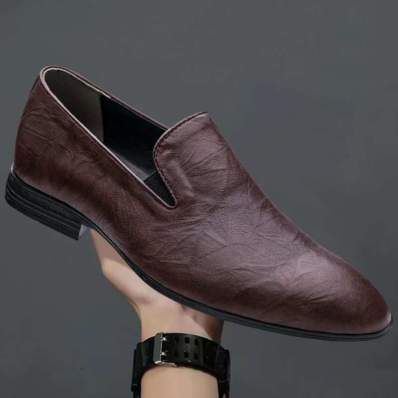 

New Fashion Men Leather Flats Shoes Comfortable Man Casual Shoes Slip on Male Outdoor Walking Shoes Split Leather Driving Shoes