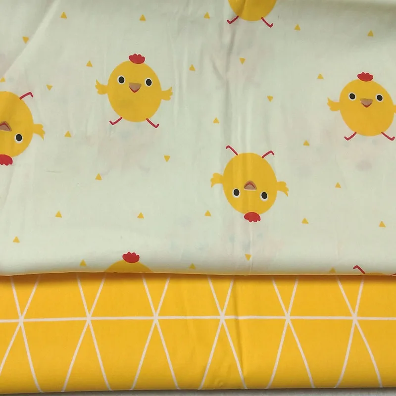 100% Cotton viaPhil Colorful Yellow Chicks & Ducks Series Printed Fabric Patchwork Cloth Dress Home Decor