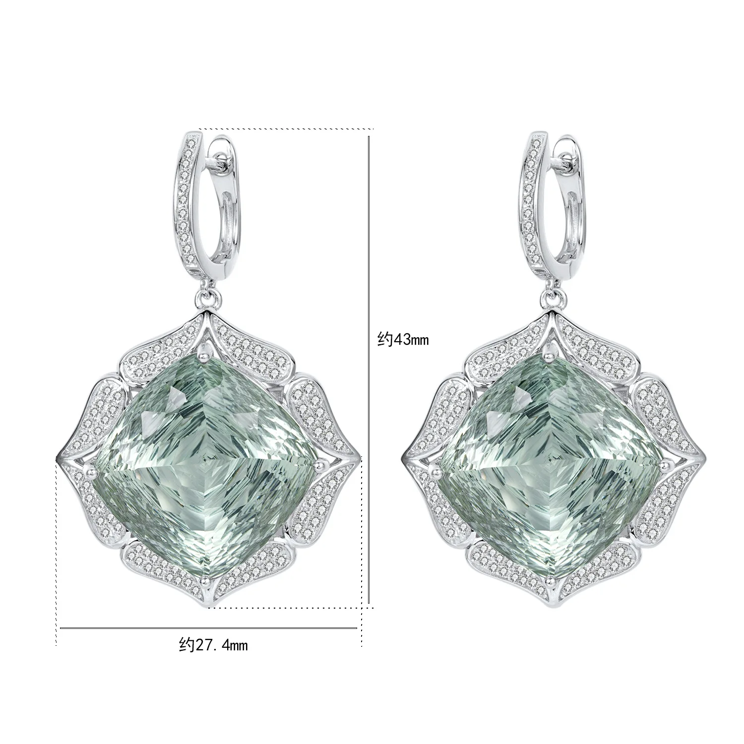 SONGYUN Natural Gemstones Jewelry European American Natural Crystal Earrings, S925 Silver Inlaid Large Green Quartz Earrings