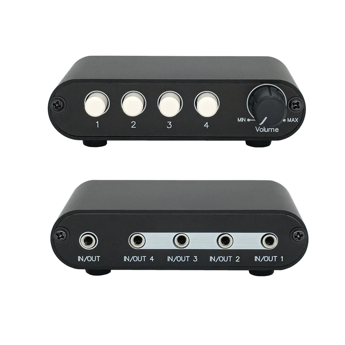 4-Way 3.5 มม.สเตอริโอสวิทช์เสียงอินพุตสัญญาณ Switcher ตัวเลือก Splitter กล่อง line Volume Controller 4 in 1 Out -MC41