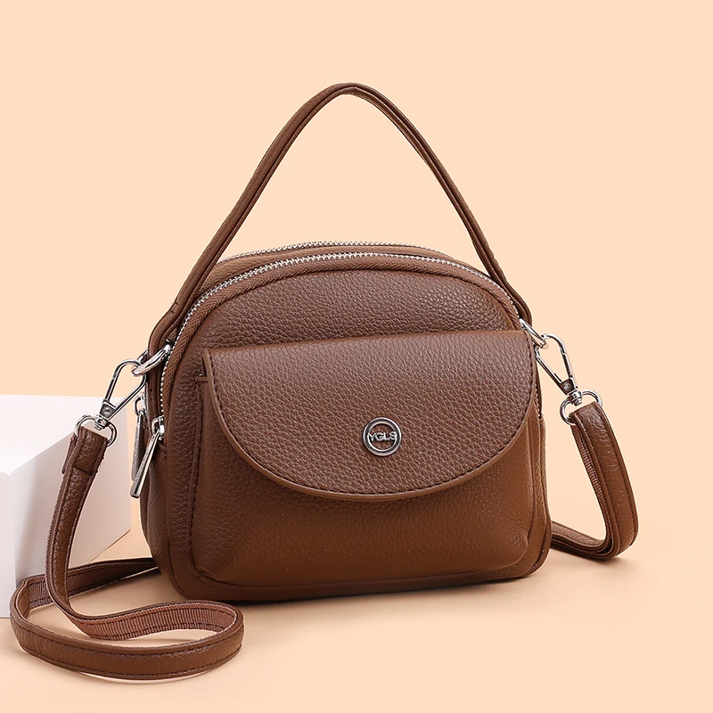 Women Large Capacity Mini Shoulder Bag Soft Faux Leather Crossbody Purse with Dual Compartments and Zipper Pocket Travel Tote