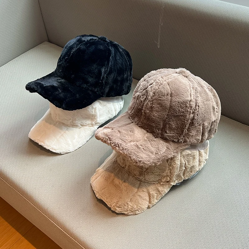 Winter Hats For Women Thickened Faux Fur Baseball Cap Female Outdoor Sunshade Keep Warm Solid Adjustable