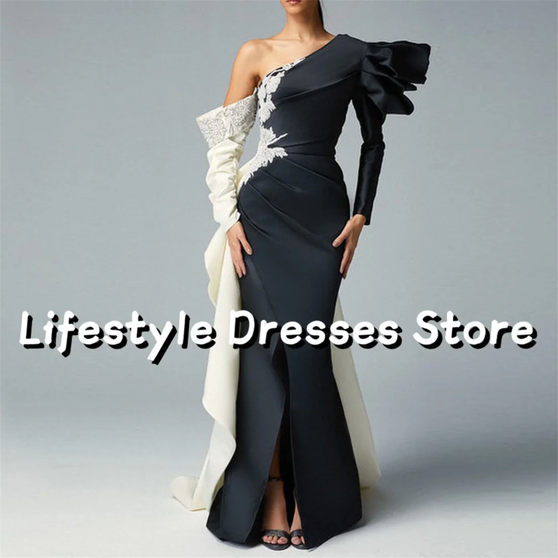 

White and Black Elegant Long Evening Dresses 2024 Beads Appliques Ruffles Mermaid Wedding Guest Party Gown vestidos de festa