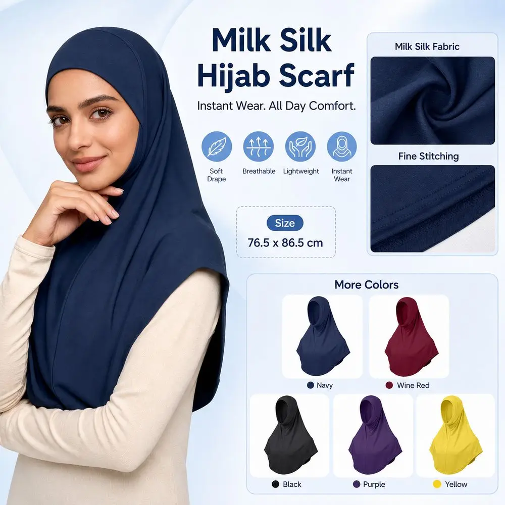 Soft Fabric Instant Hijab Full Coverage Double Chin Undercap Pullover Hijab Draped Design Long Length Women Hijab Scarf Women