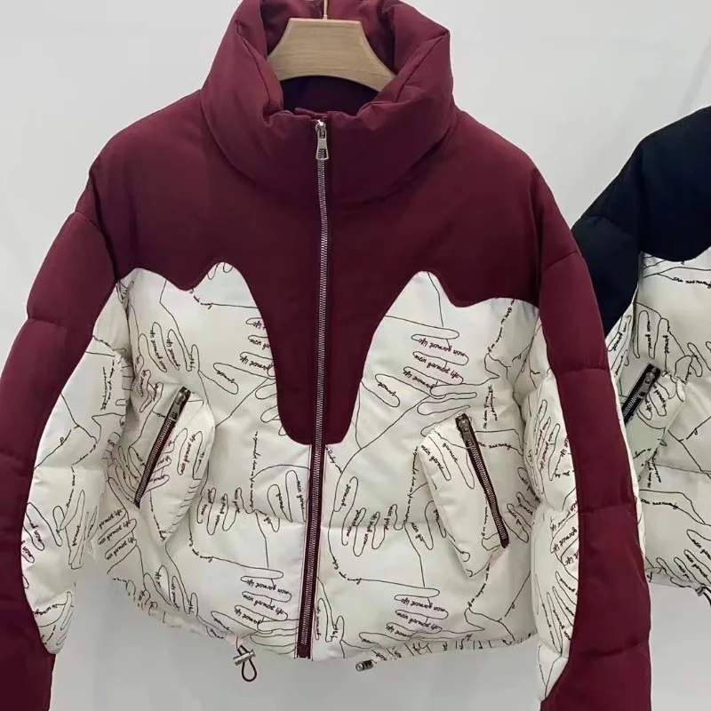 2025 การจับคู่สีขนมปังและการพิมพ์เสื้อผ้าประกบแจ็คเก็ตผ้าฝ้ายยืนปกลงแจ็คเก็ตผ้าฝ้ายเบาะ