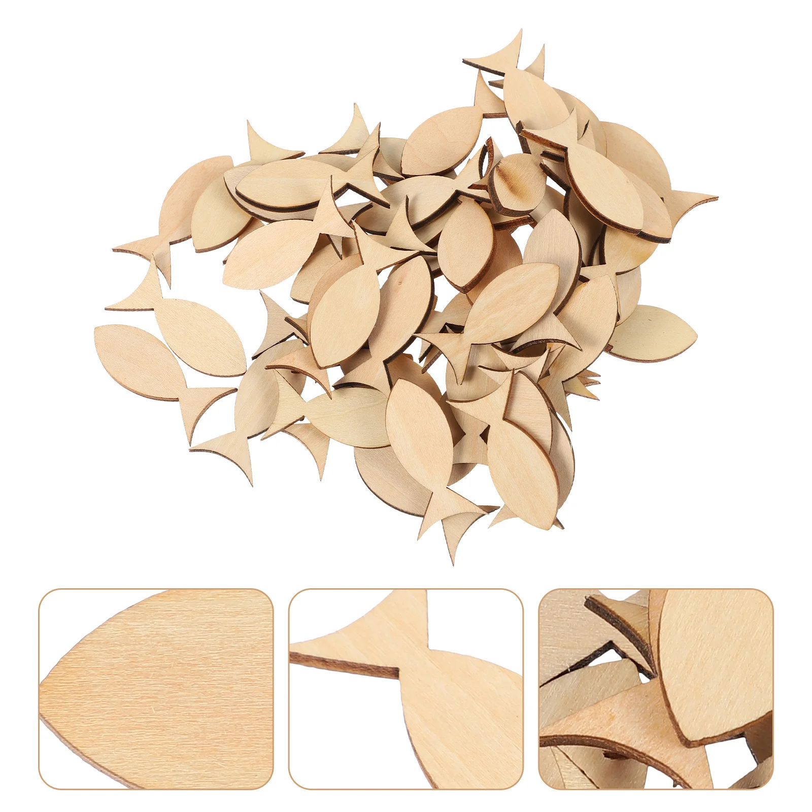 100 قطعة من رقائق خشبية على شكل سمكة غير مكتملة شرائح خشبية ذاتية الصنع للأطفال جرافيتي مصنوعة يدويًا رقائق خشبية غير مكتملة