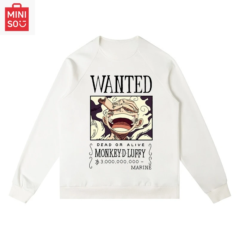 

MINISO коллаборация ONE PIECE толстовка с принтом и длинными рукавами, свободная повседневная толстовка с героями мультфильмов для милых девочек и мальчиков