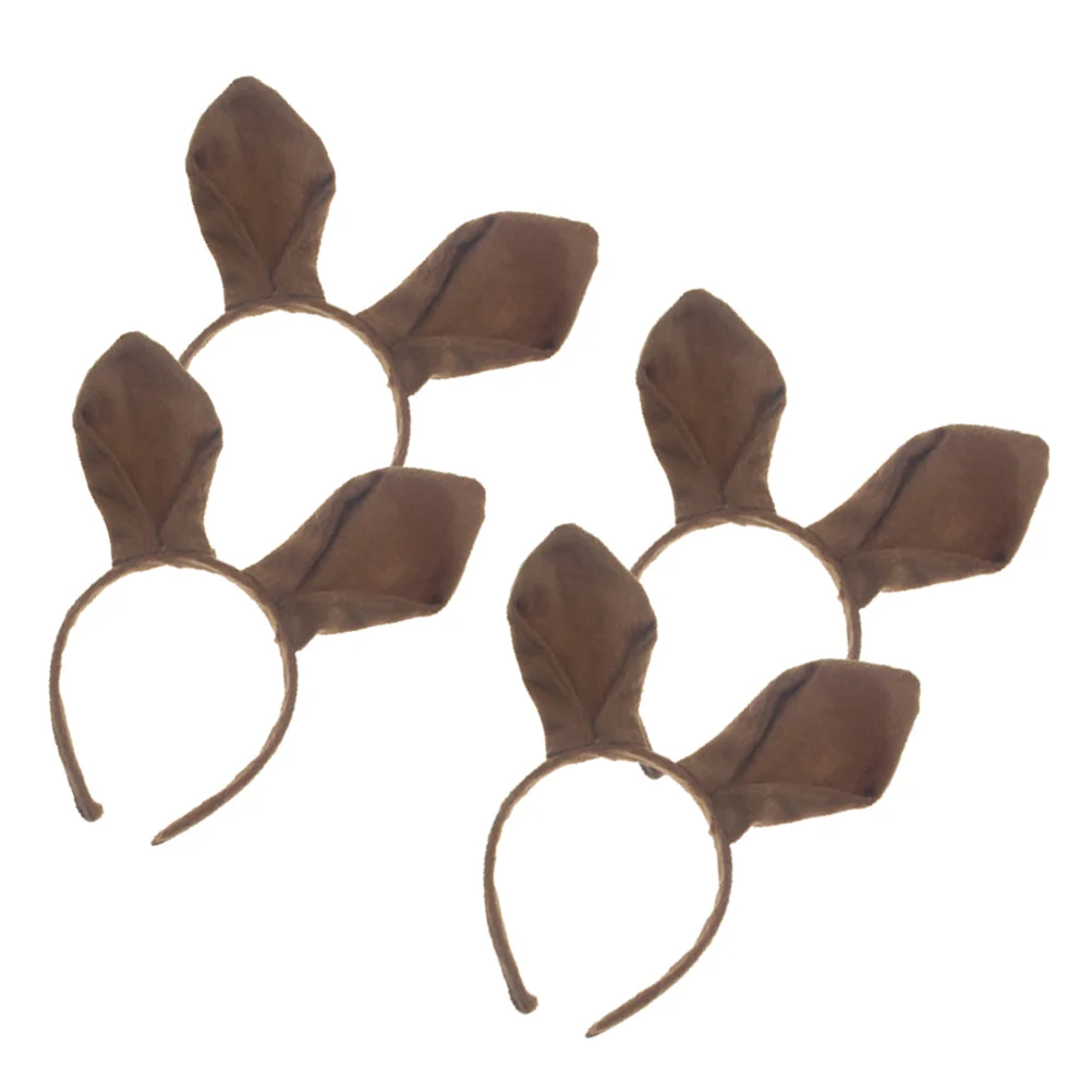 4pcs Plush Kangaroo Ear Headbands Cosplay Costume Headbands Halloween Party Supplies (Brown) Plush Headband