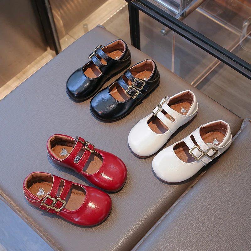 

2025 New Autumn Girl's Leather Shoes Round Toe Hook-loop Shallow Chic Kid's Flat Shoe Solid Colors Anti-slip Daily Children Shoe