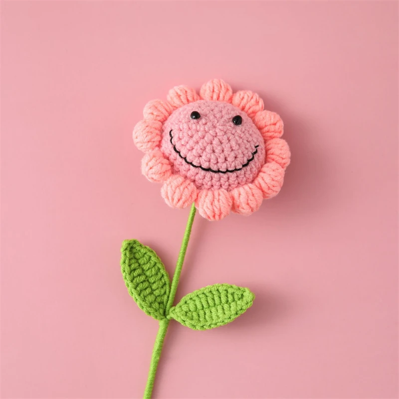 Graduation Season Handmade Knitted Woolen Smiling Face Sunflower Sun Pollen Yellow Simulated Flower Festival Gift