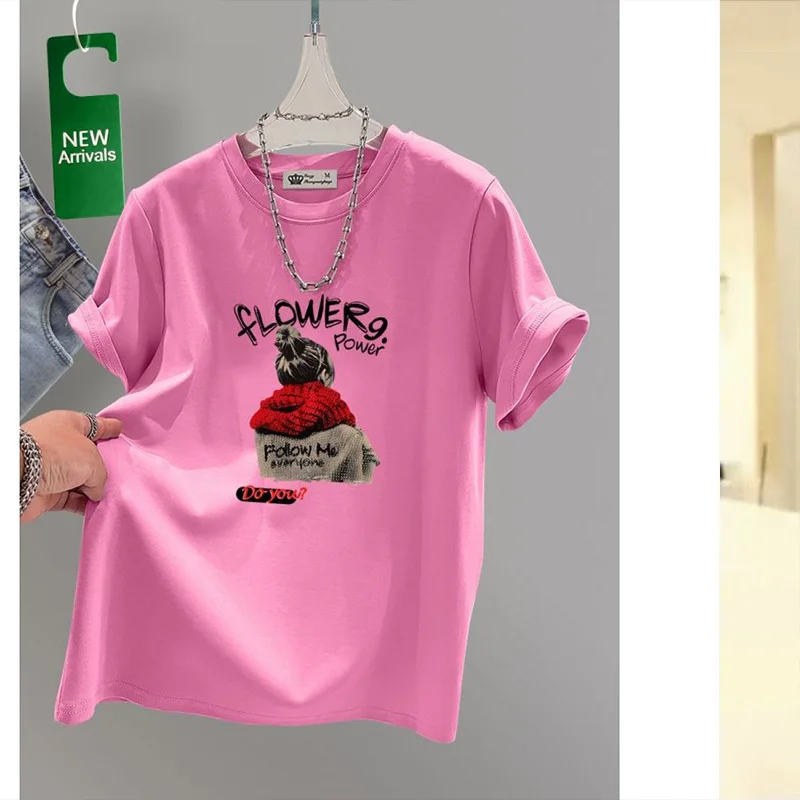 Women's Clothing 100Cotton T-shirt Spring/Summer Hit Product Short Sleeve Casual Tee Lady Versatile O-neck Basic Large Size Tops