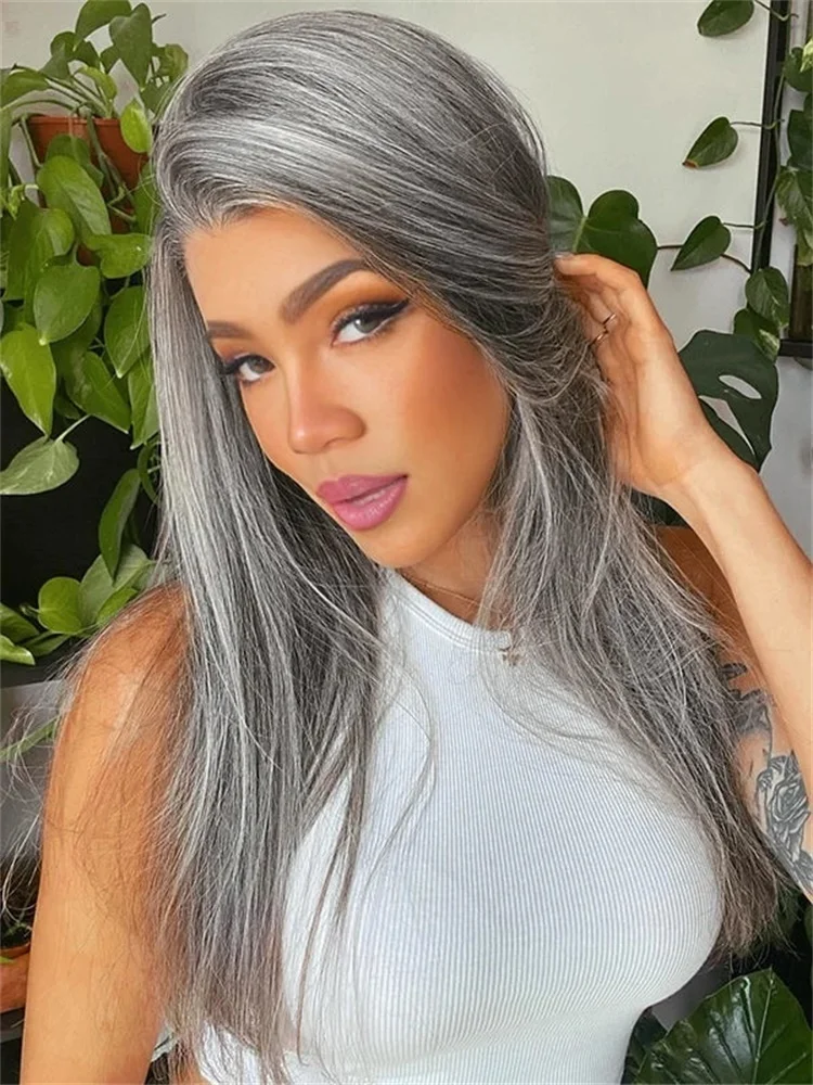 

Alisa Salt & Pepper Gray Beginner Friendly 13x4 Lace Front Wigs For Women Glueless Lace Frontal Straight Wig 100% Human Hair