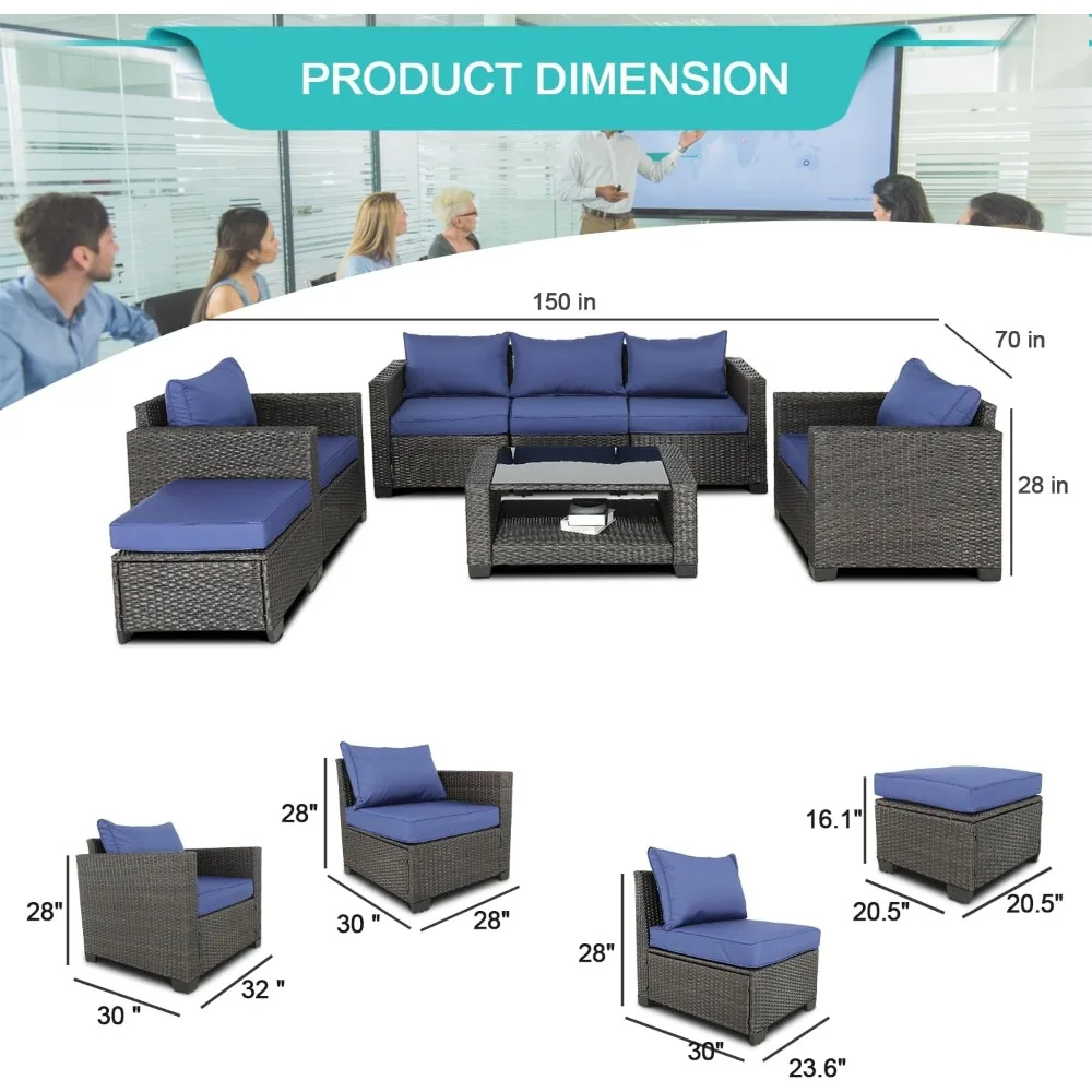 7 Pieces Patio Furniture Sets Conversation Sets Balcony Furniture Outdoor Sectional for Backyard Lawn Garden Porch Poolside