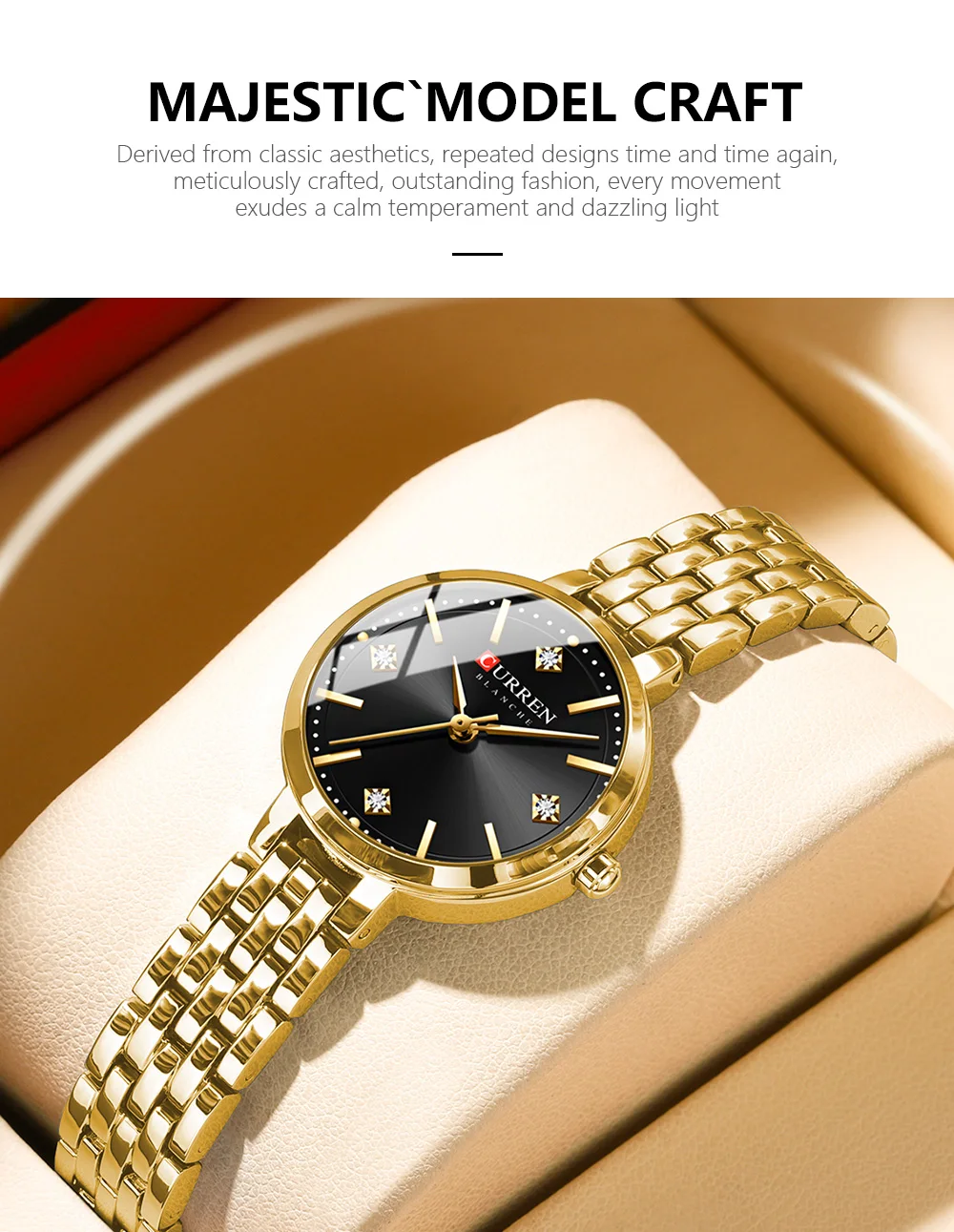 CURREN Damen Minimalistische Dünne Armbanduhr mit Funkelnden Strasssteinen, Luxuriöse Quarzuhr als Geschenk für Sie – Detail 3