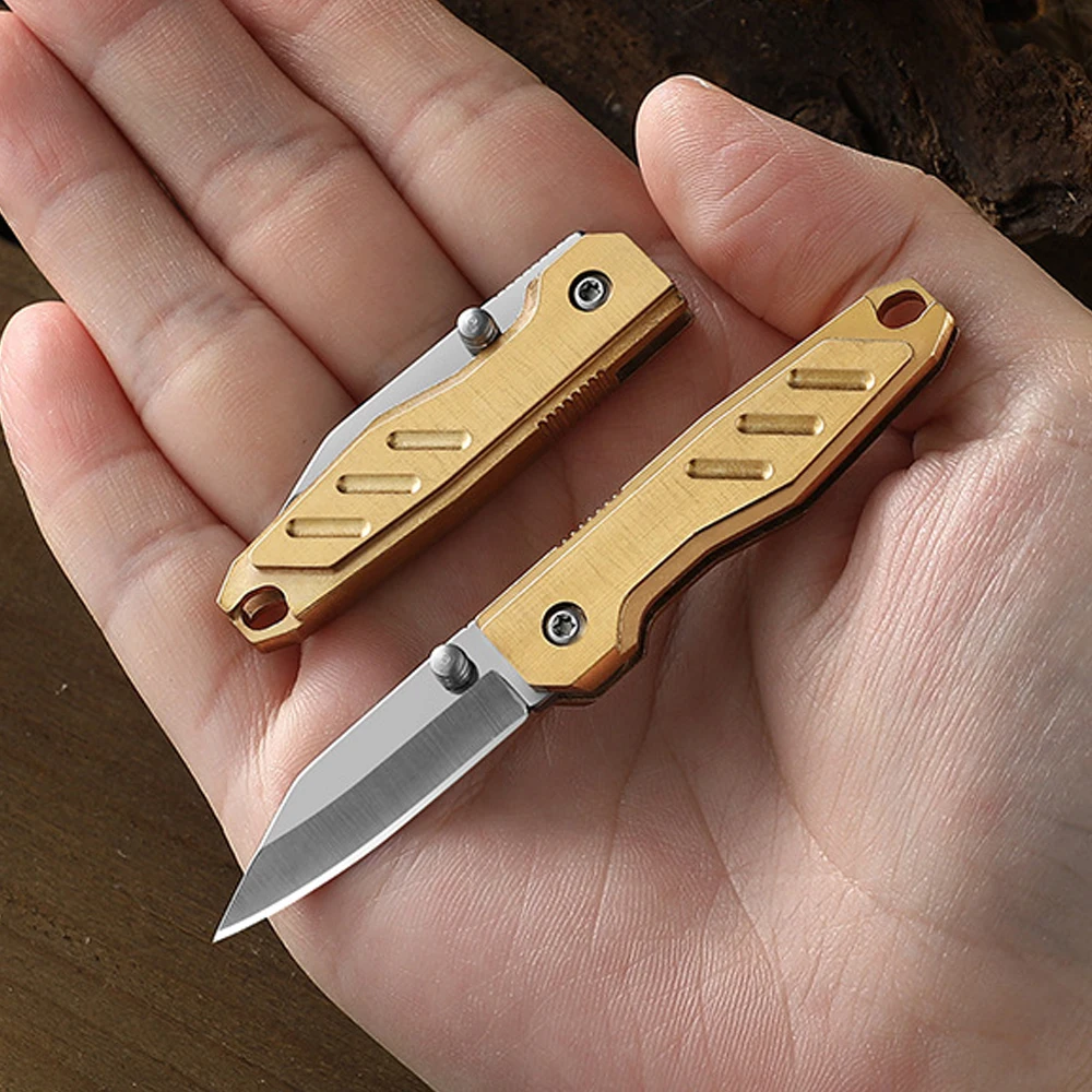 Brass Mini Folding Utility Knife Keychain Small Folding Pocket Knife For Men Package Envelope Opener Outdoor Tiny Pocketknife