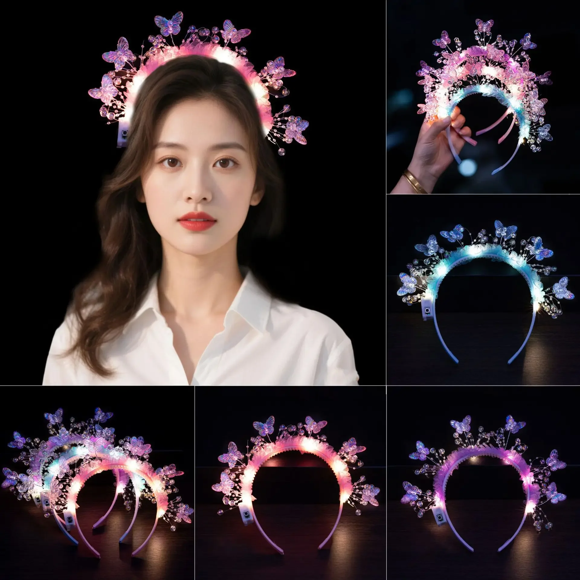 Glow Stirnband Schmetterling Blume Haarband LED Kopfschmuck Leuchten Blumen Kopfschmuck Leuchtende Stirnbänder Glow Party Haar Zubehör