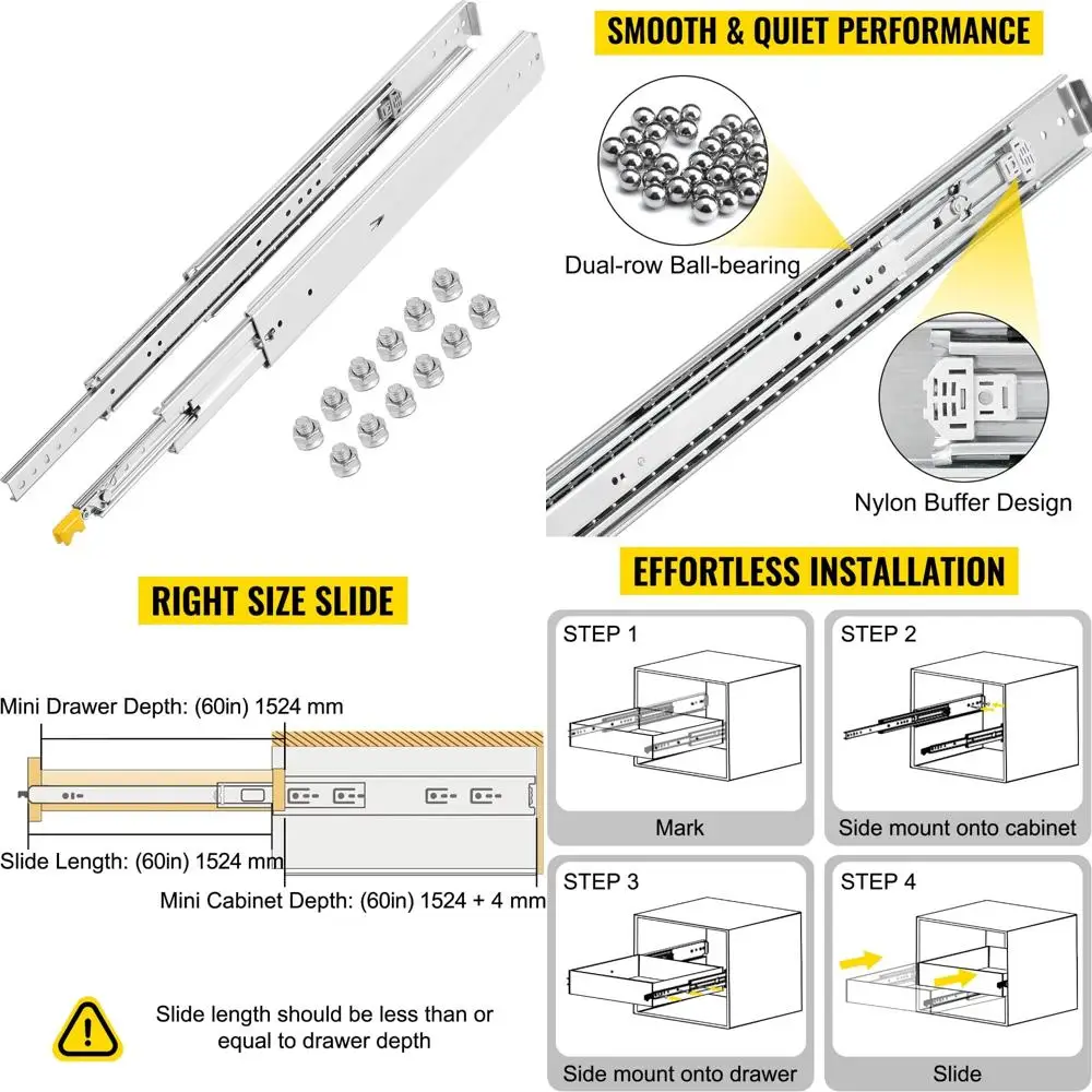 

60-дюймовые направляющие для выдвижных ящиков с замком, емкость 500 фунтов, шарикоподшипник с боковым креплением, направляющие, длинная фурнитура для полного ящика