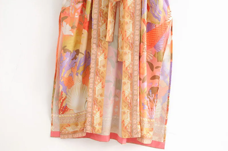 Melphieer 2025 Print Orange Beach Dress Long Beach Cover up Woman Swimwear Bikini Tunic Long Pareos Robe Plage Beachwear Outfit