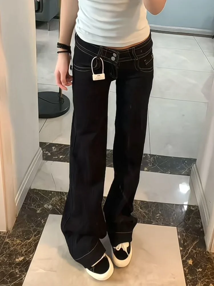 

American Style Retro Loose Wide Leg Jeans Women's Low Waist Slimming Spring Fashion Bell Bottoms Non Ironed Denim Pants