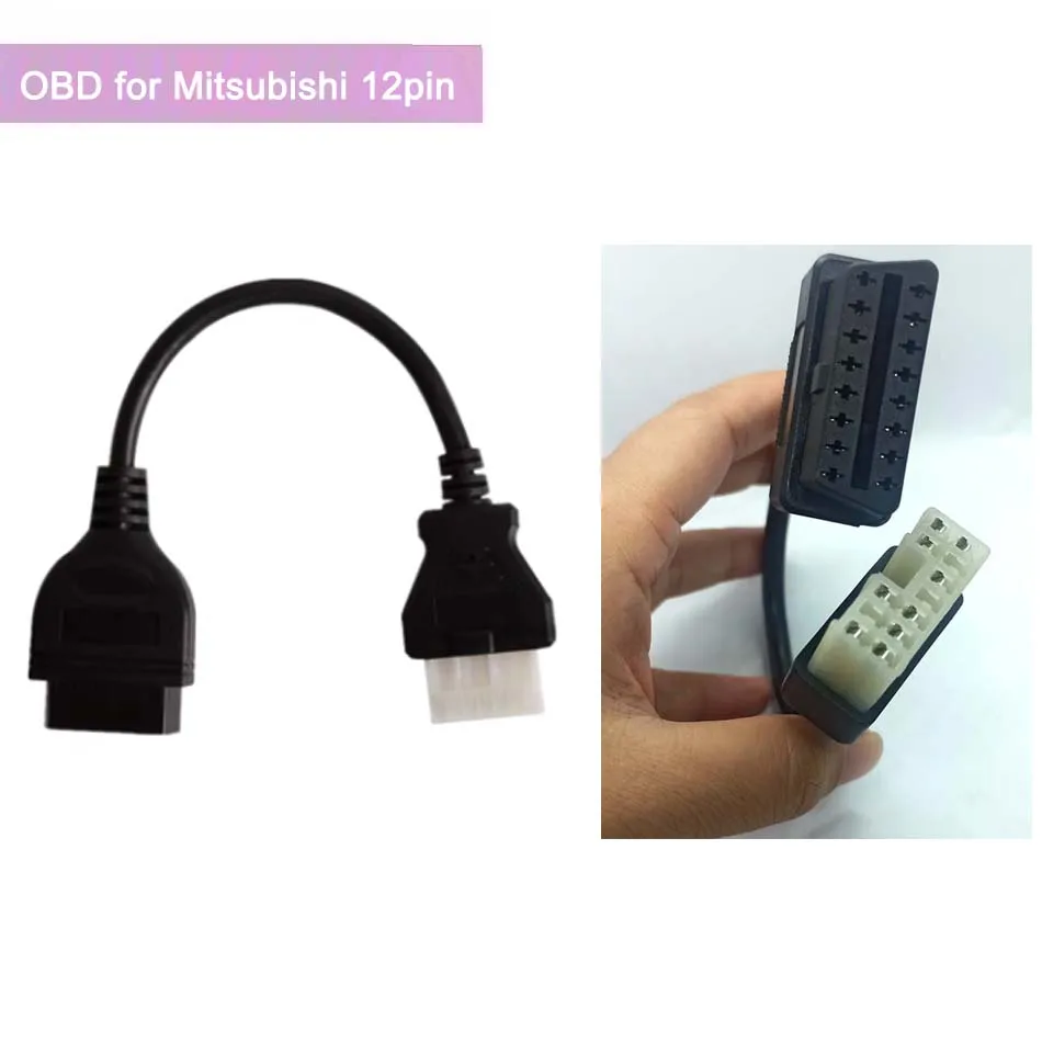 12Pin Existing to 16 Pin OBD Adapter for Mitsubishi 12pin OBD1 OBD2 Connector Car Diagnostic Tools Extension Cable 12-Pin Cord