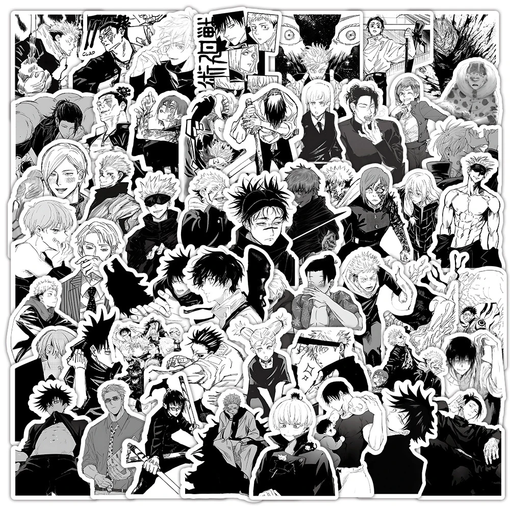 10/30/50/100 قطعة الكلاسيكية أنيمي Jujutsu Kaisen ملصقات الكرتون أسود أبيض الكتابة على الجدران الشارات للأطفال اللعب كول اليابان مانغا ملصق