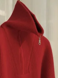 Red High-End Cashmere Sweater with Half Zipper Lapel Year of the Dragon Design Luxury Knitwear for Men Women