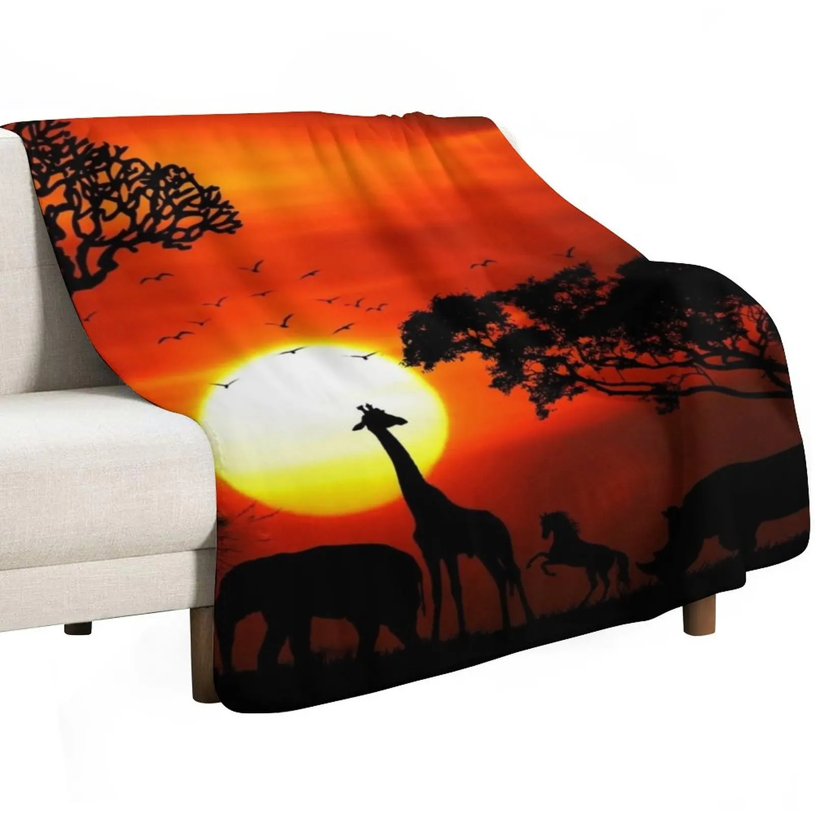 

Wild Animals on African Savanna Sunset Throw Blanket Hairy Extra Large Throw Multi-Purpose Blankets