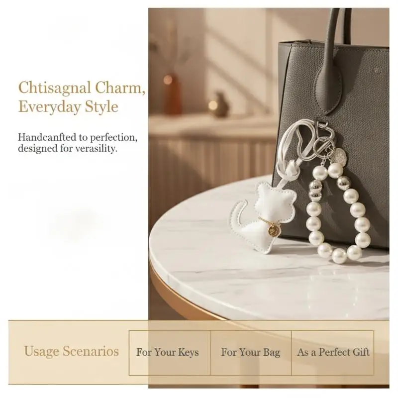 1 Stück Handtaschen-Schlüsselanhänger, Neue Imitationsperlen-Katzen-Handykette, Geschenk, Hängeornament, Anhänger für Frauen und Mädchen – Detail 11
