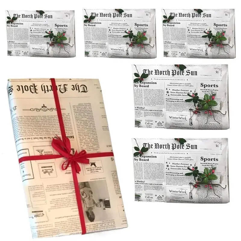 5pcs Retro Newspaper Flower Bouquet Gift Wrapping Santa Newspaper for Packaging DIYs Handmade Flowers Gifts Packaging Material