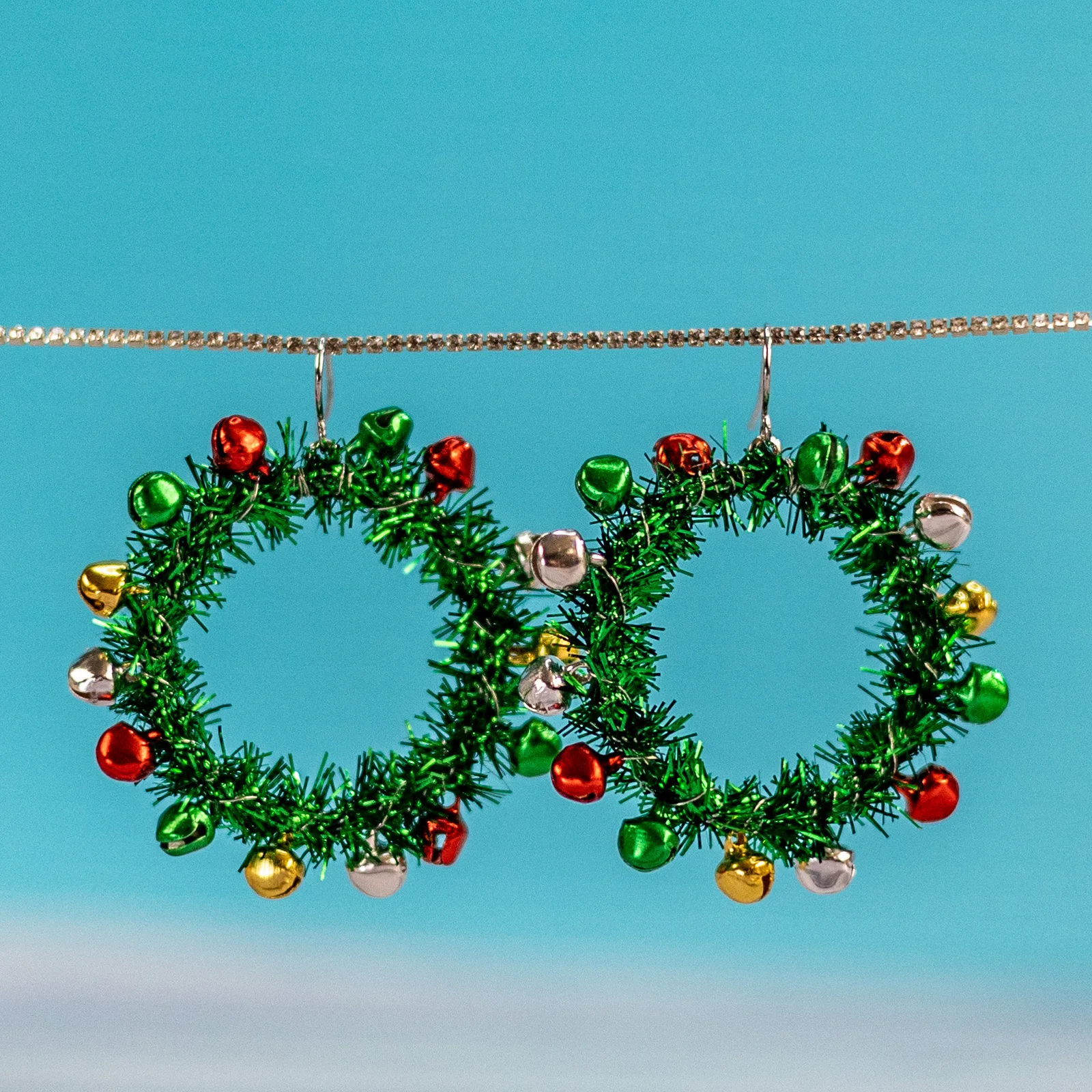 Bell and Wreath Drop Earrings, a Unique Accessory for Women and Girls on Christmas Holidays and Parties.