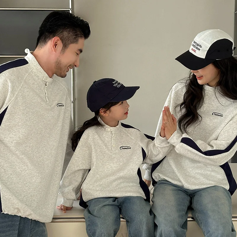 New 2025 Family Matching Outfits Clothes Long Sleeve Polo Sweatshirt Parent and Child Clothing Couple Kids Family Look Costume
