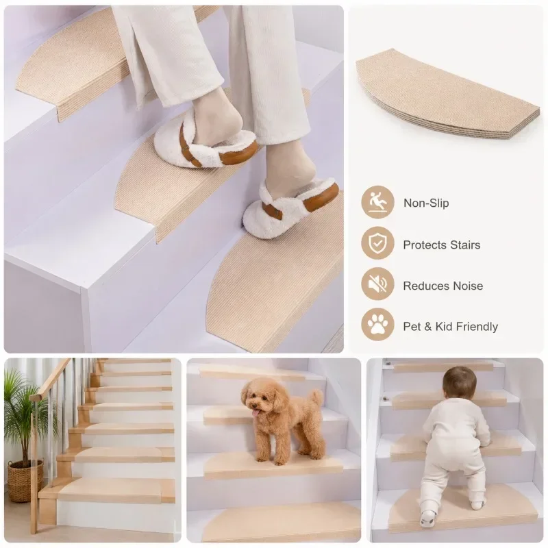 Semi Circular Stair Step Decoration 4/6/8 PCS Stair Rug Treads Thick Felt Self Adhesive Non Slip Floor Mats for Staircase Use