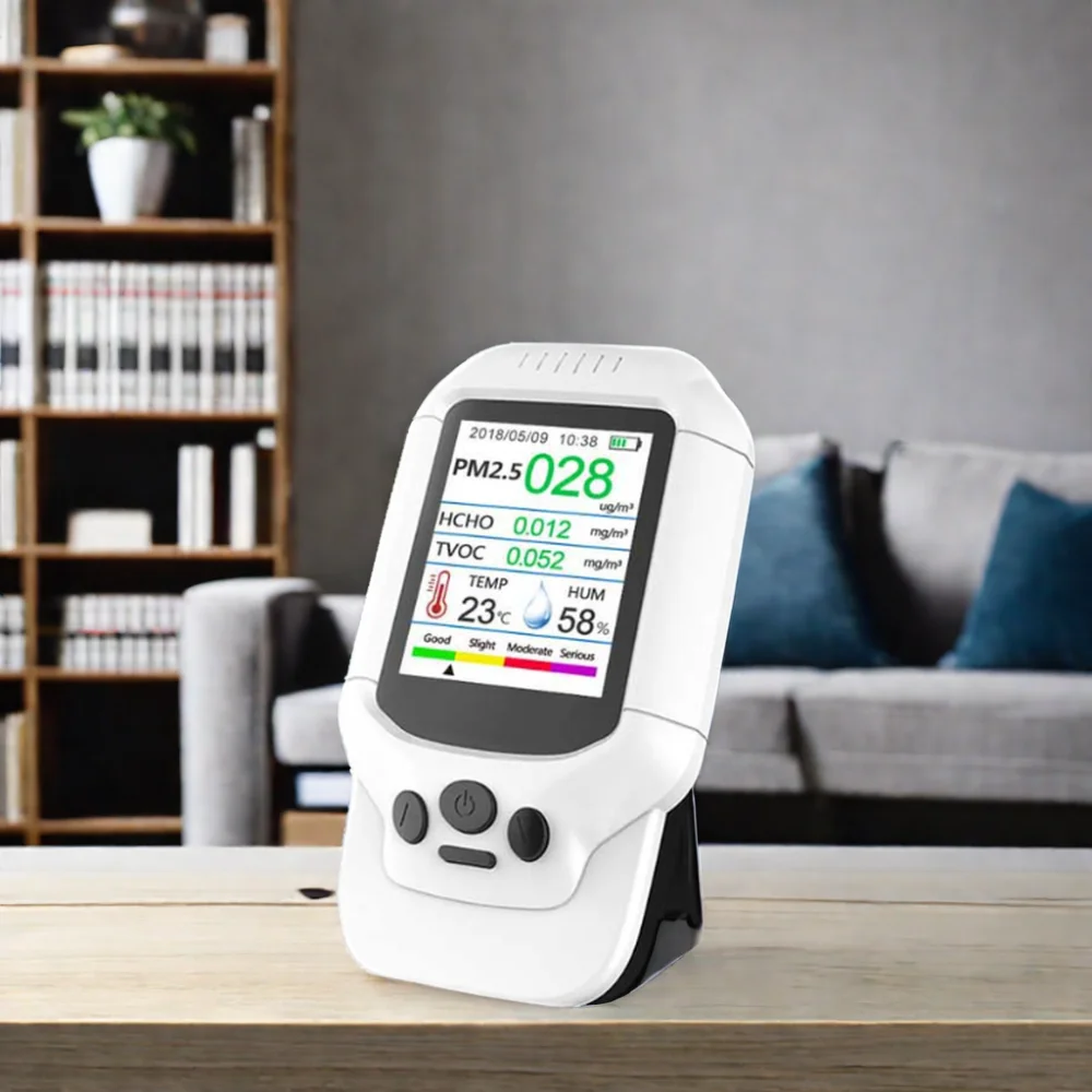 Dispositivo de detecção de qualidade do ar 8 em 1, detector portátil de tela colorida LCD PM2.5, PM1.0, PM10, analisador de gás preciso de umidade