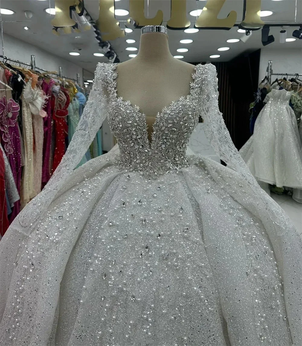 Customized 2026 New Princess Wedding Dresses Sweetheart Long Sleeves Vestido De Novia Luxury Lace Sequined Bride Robe De Mariee