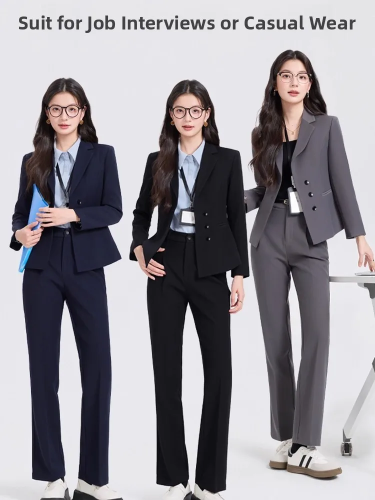 Gray Suit Set Women's Autumn Winter New Small Size Elegant College Student Interview Professional Formal Outerwear