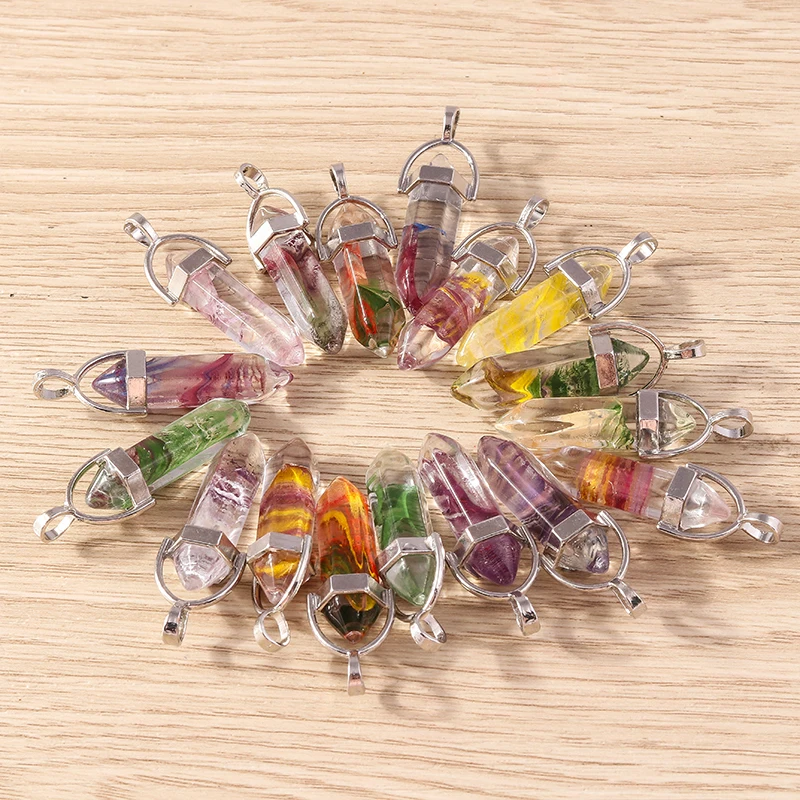 Tusember Mix 5 Stück natürlicher Edelstein Quarzkristall sechseckiger Anhänger Reiki Steine für DIY Schmuckherstellung Halskette Ohrringe Handwerk – Detail 3
