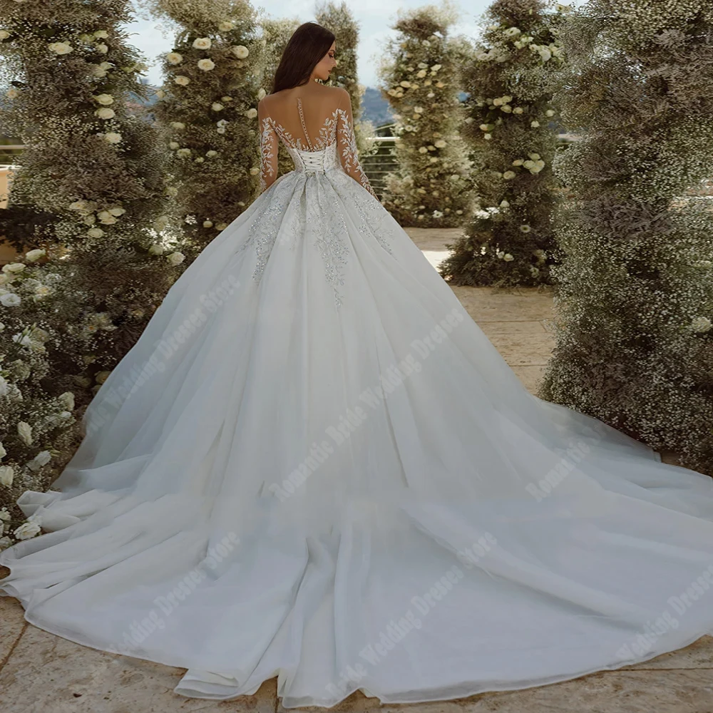 Bellissimi abiti da sposa da donna con scollo a v nobili maniche lunghe abiti da sposa da principessa a trapezio splendido banchetto in spiaggia Vestidos De Novias