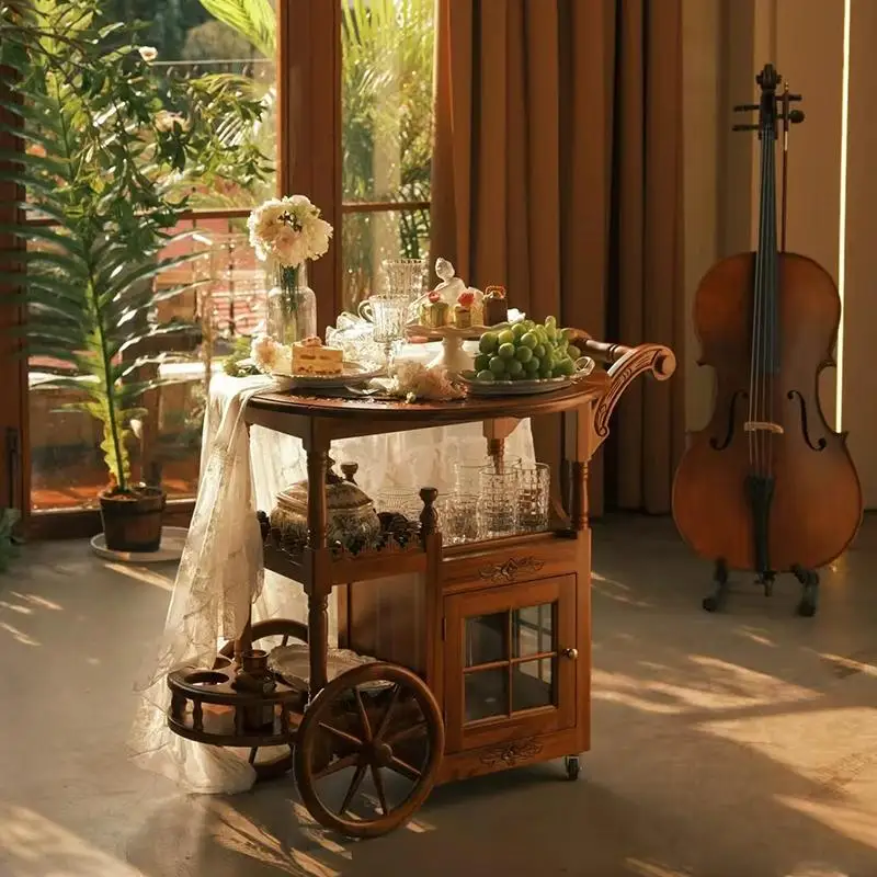 

dining car mobile tea household living room solid wood double storage tea table