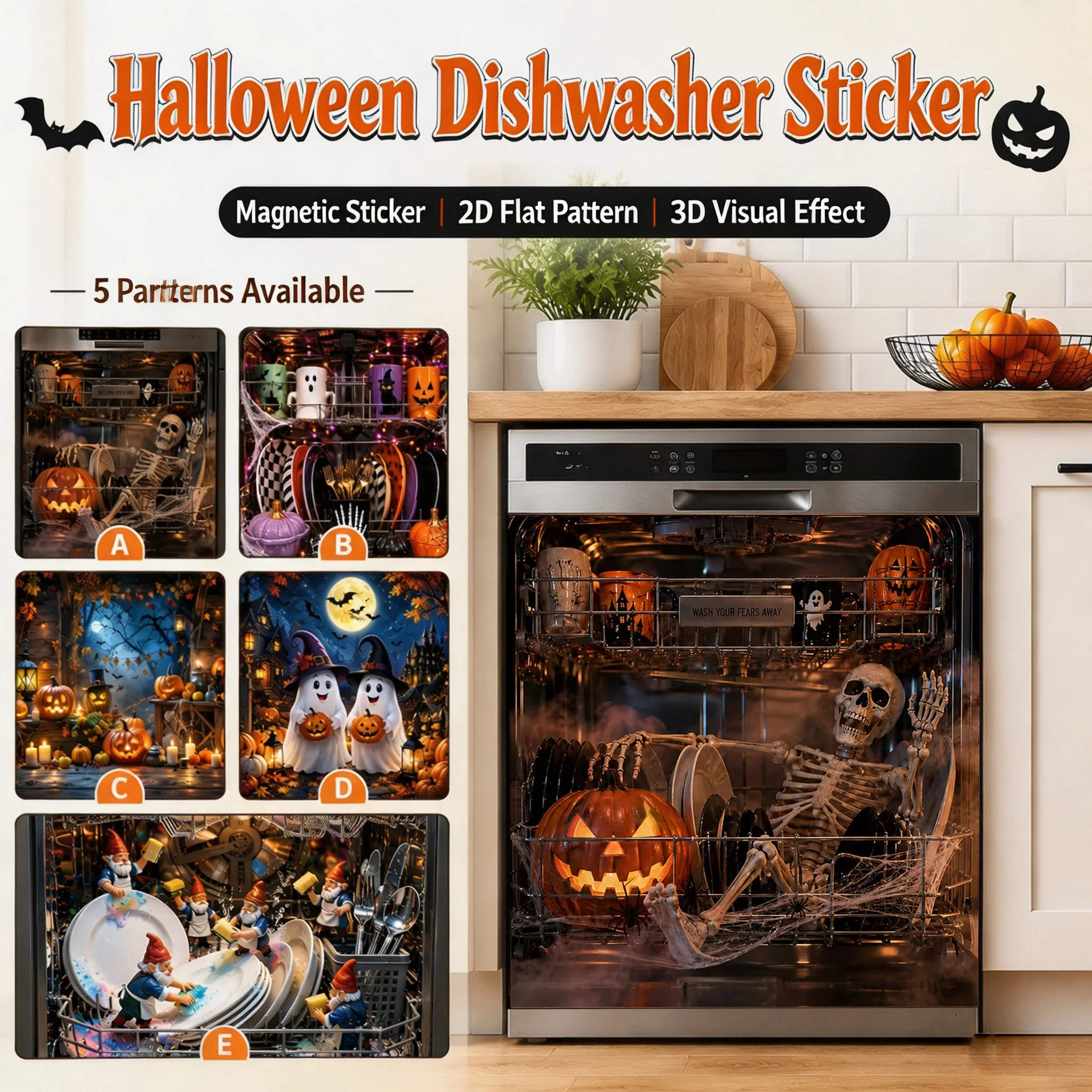 Halloween Dishwasher Magnetic Cover 58.5×66cm Spooky Kitchen Appliance Door Decoration Removable Halloween Decor