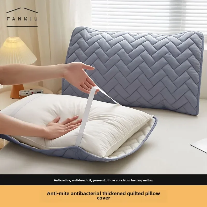 A pair of high-end pure cotton pillow towels, cotton thickened anti-head oil sweat-absorbing pillow cover towels, and straps.