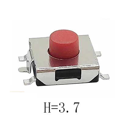 50PCS 6.2X6.2mm Height=2.5/2.7/3.1/3.4/3.7/4/4.3/5/5.5mm 5PIN SMD(SMT) Red Tact Button PCB Mounting Momentary Click