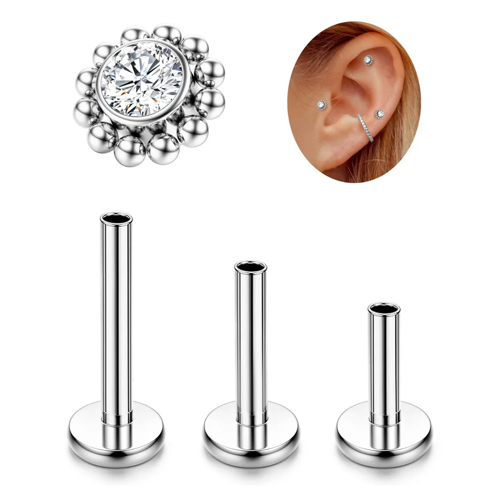 ASTM F136 Titanium Mini Beaded Sun Labret Stud 16G 18G CZ Flower Tragus Cartilage Helix Conch Nose Piercing Body Jewelry view 2
